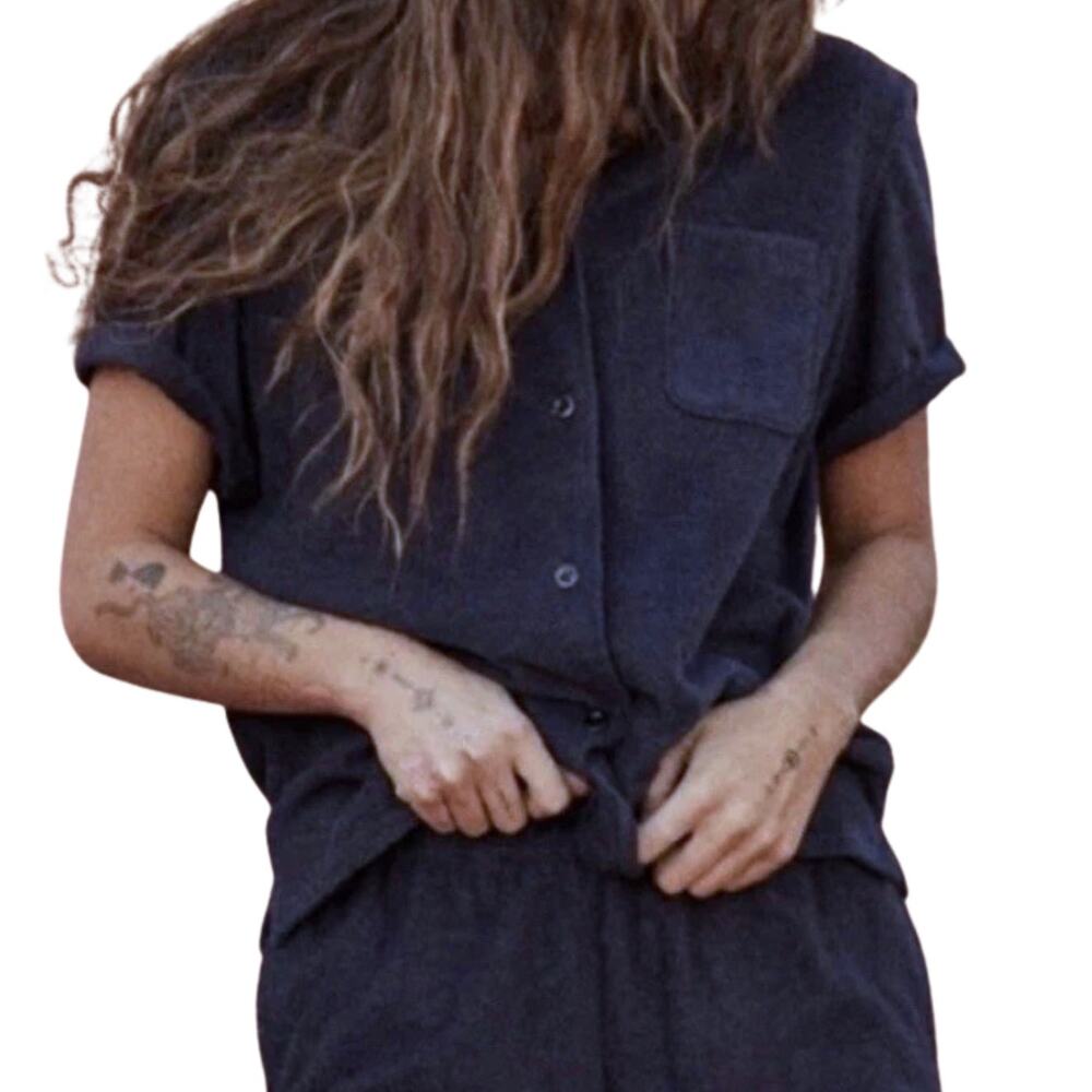 Outerknown Hightide Terry Cloth Button Down Shirt Navy | Size XS | NWT